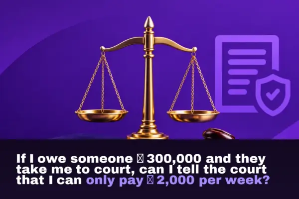 If I owe someone ₦300,000 and they take me to court, can I tell the court that I can only pay ₦2,000 per week?