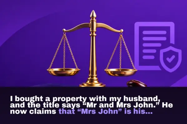 I bought a property with my husband, and the title says “Mr and Mrs John.” He now claims that “Mrs John” is his mother. What can I do?